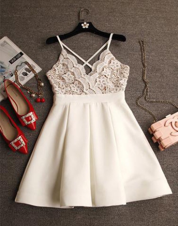 Spaghetti Strap Short Homecoming Party Dress Featuring Laced Scalloped Bodice And Criss-cross Back