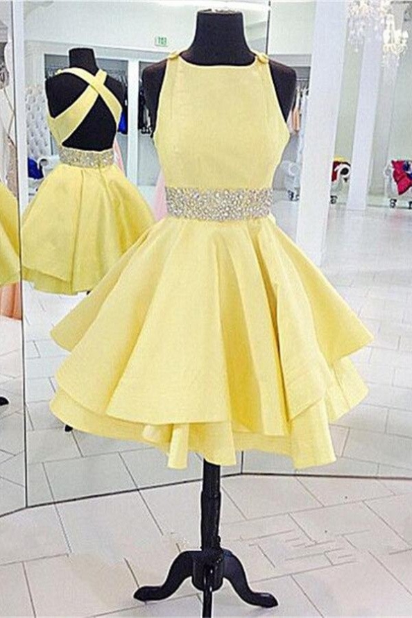 Beautiful Daffodil Short Backless Classy Charming Homecoming Dresses K344