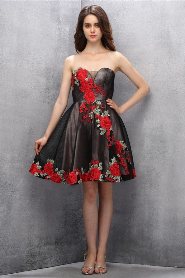 Beauty Black Short Sweetheart Handmade Homecoming Dresses K599