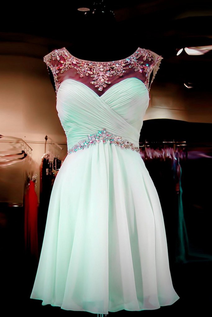 Cap Sleeves Simple Mint Green High Low Homecoming Dresses K45