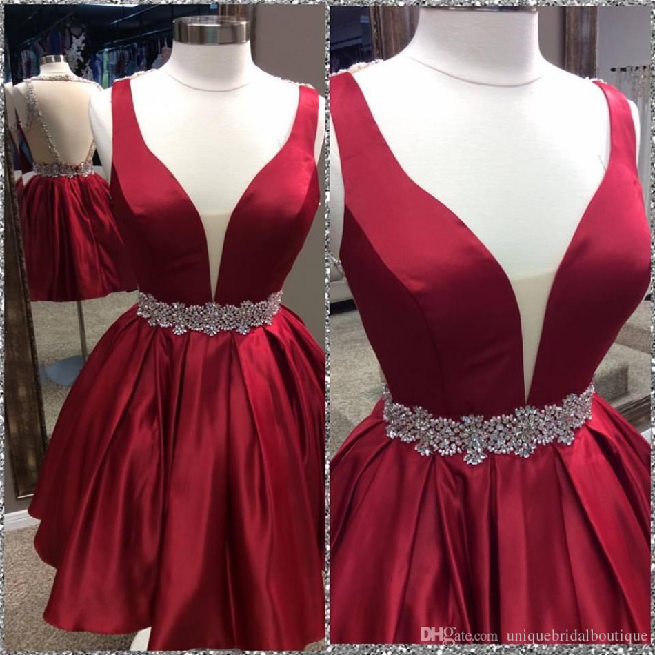 Red Satin Short Prom Dress Homecoming Dress c2745 main image 0