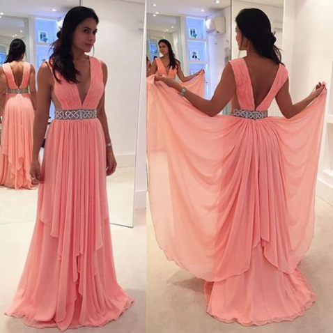Sexy Deep V Neck Long Chiffon Prom Dress Evening Dress on Luulla