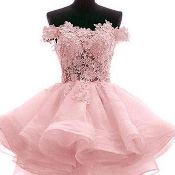 Beautiful Off The Shoulder Chiffon Floral Pink Short Homecoming Dress 18th Birthday Outfits main image 1