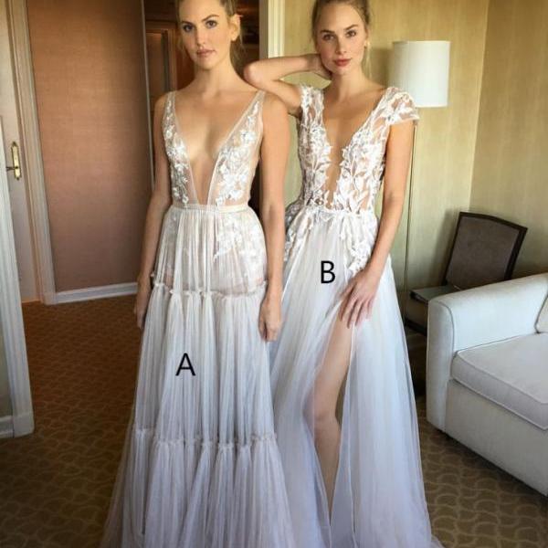 Two Piece White Prom Dresses Sweetheart Sweep Lace Train Prom Dress,DP404 main image 1